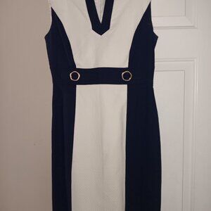 Tahari Dress 	- White and Navy dress, textured